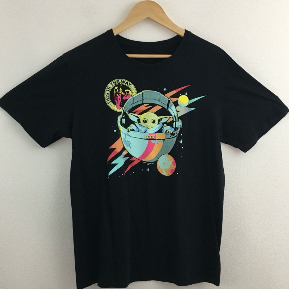 Star Wars Black T-Shirt with Baby Yoda Graphic